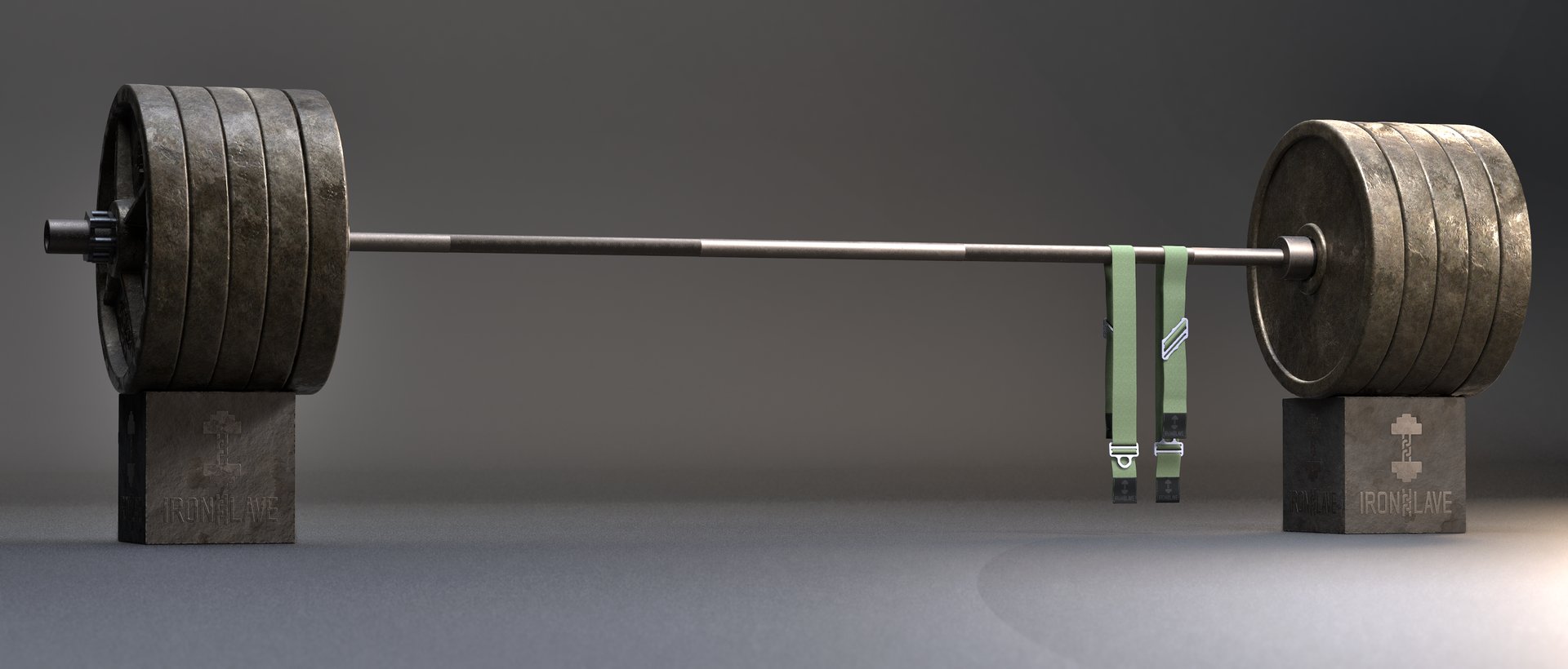 Loaded barbell with IRONSTRAP straps