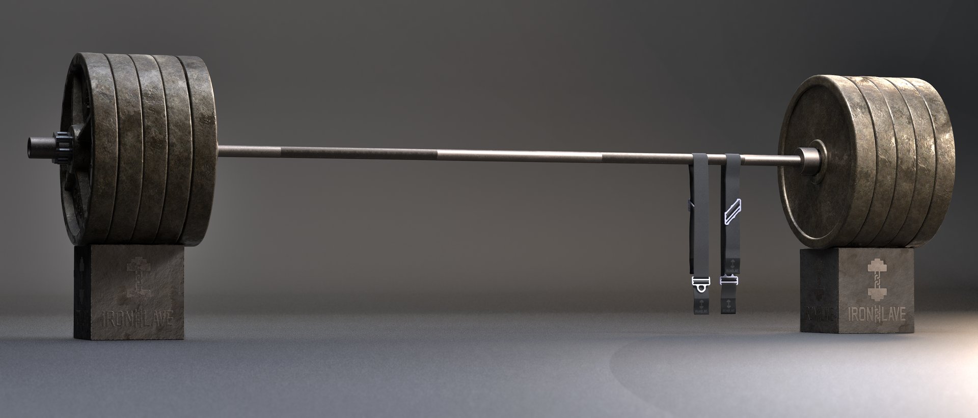 Loaded barbell with IRONSTRAP straps
